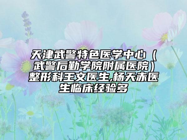 天津武警特色医学中心（武警后勤学院附属医院）整形科王文医生,杨天赤医生临床经验多
