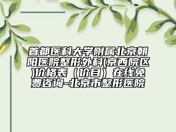 首都医科大学附属北京朝阳医院整形外科(京西院区)价格表（价目）在线免费咨询-北京市整形医院