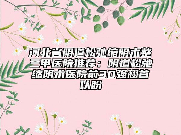河北省阴道松弛缩阴术整三甲医院推荐：阴道松弛缩阴术医院前30强翘首以盼