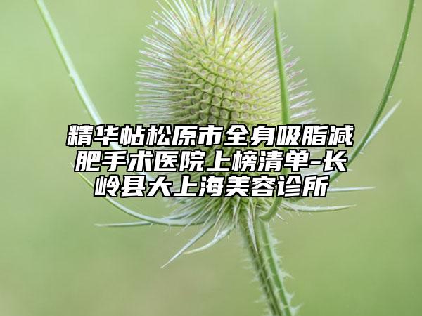 精华帖松原市全身吸脂减肥手术医院上榜清单-长岭县大上海美容诊所