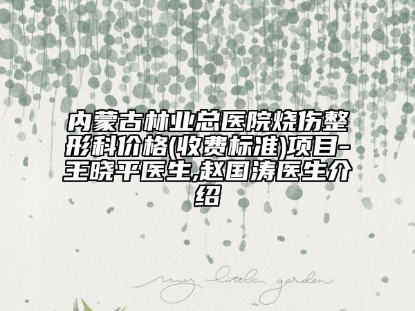 内蒙古林业总医院烧伤整形科价格(收费标准)项目-王晓平医生,赵国涛医生介绍