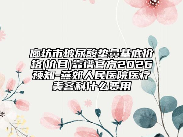 廊坊市玻尿酸垫鼻基底价格(价目)靠谱官方2026预知-燕郊人民医院医疗美容科什么费用