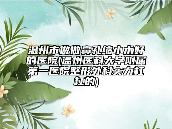温州市做做鼻孔缩小术好的医院(温州医科大学附属第一医院整形外科实力杠杠的)