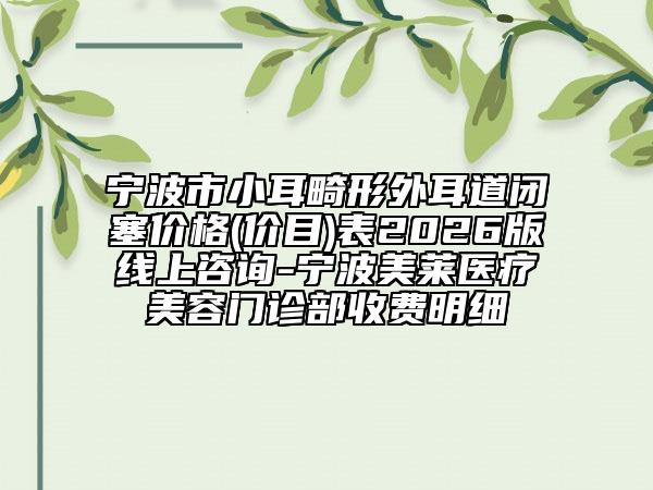 宁波市小耳畸形外耳道闭塞价格(价目)表2026版线上咨询-宁波美莱医疗美容门诊部收费明细