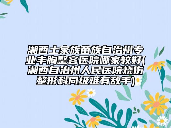湘西土家族苗族自治州专业丰胸整容医院哪家较好(湘西自治州人民医院烧伤整形科同级难有敌手)