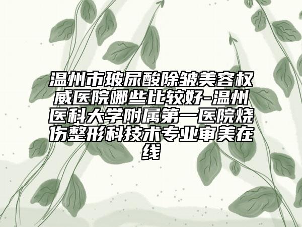 温州市玻尿酸除皱美容权威医院哪些比较好-温州医科大学附属第一医院烧伤整形科技术专业审美在线