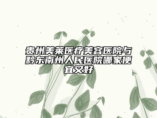 贵州美莱医疗美容医院与黔东南州人民医院哪家便宜又好