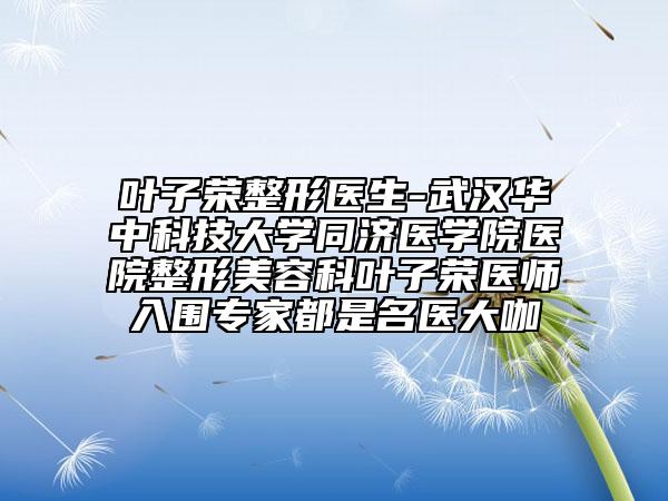 叶子荣整形医生-武汉华中科技大学同济医学院医院整形美容科叶子荣医师入围专家都是名医大咖