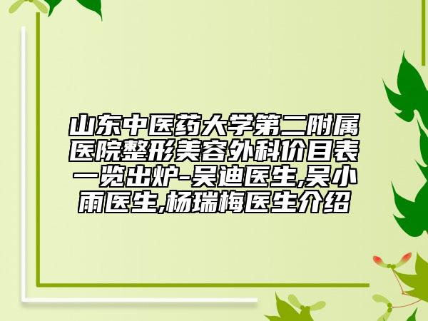 山东中医药大学第二附属医院整形美容外科价目表一览出炉-吴迪医生,吴小雨医生,杨瑞梅医生介绍