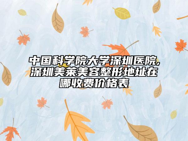 中国科学院大学深圳医院,深圳美莱美容整形地址在哪收费价格表