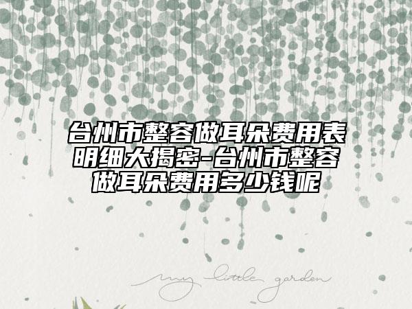 台州市整容做耳朵费用表明细大揭密-台州市整容做耳朵费用多少钱呢