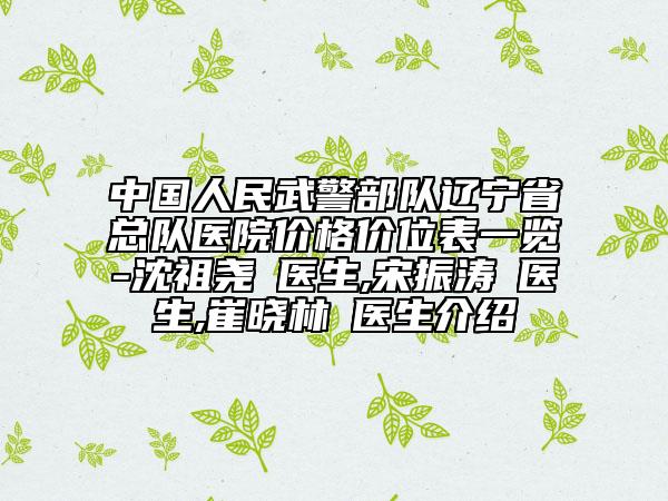 中国人民武警部队辽宁省总队医院价格价位表一览-沈祖尧‌医生,宋振涛‌医生,崔晓林‌医生介绍