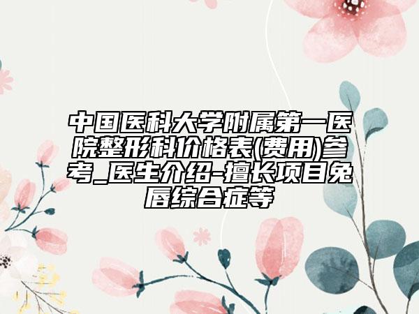 中国医科大学附属第一医院整形科价格表(费用)参考_医生介绍-擅长项目兔唇综合症等