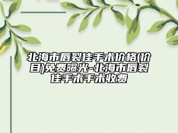 北海市唇裂佳手术价格(价目)免费曝光-北海市唇裂佳手术手术收费
