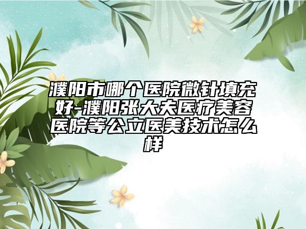 濮阳市哪个医院微针填充好-濮阳张大夫医疗美容医院等公立医美技术怎么样