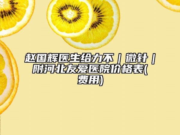 赵国辉医生给力不|微针|附河北友爱医院价格表(费用)