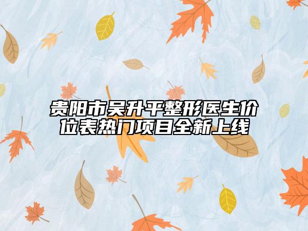 贵阳市吴升平整形医生价位表热门项目全新上线