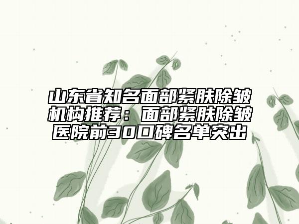 山东省知名面部紧肤除皱机构推荐：面部紧肤除皱医院前30口碑名单突出