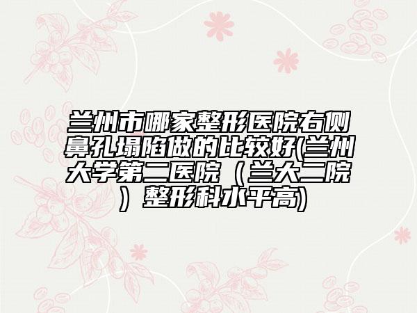 兰州市哪家整形医院右侧鼻孔塌陷做的比较好(兰州大学第二医院（兰大二院）整形科水平高)
