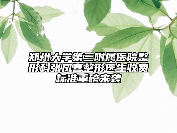 郑州大学第三附属医院整形科张凤喜整形医生收费标准重磅来袭