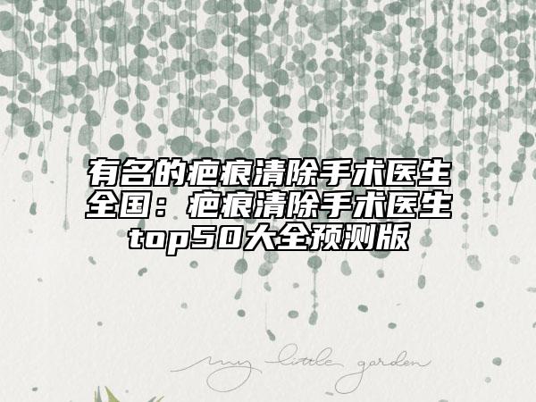 有名的疤痕清除手术医生全国：疤痕清除手术医生top50大全预测版