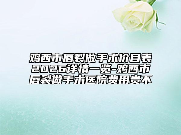 鸡西市唇裂做手术价目表2026详情一览-鸡西市唇裂做手术医院费用贵不