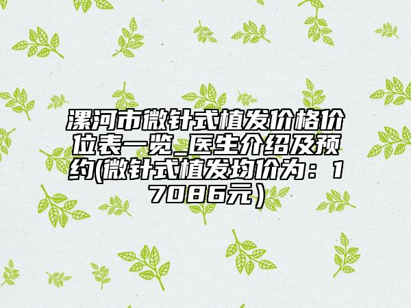 漯河市微针式植发价格价位表一览_医生介绍及预约(微针式植发均价为：17086元）