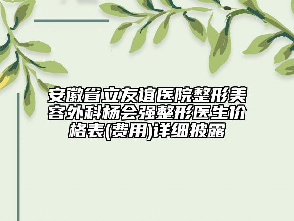安徽省立友谊医院整形美容外科杨会强整形医生价格表(费用)详细披露