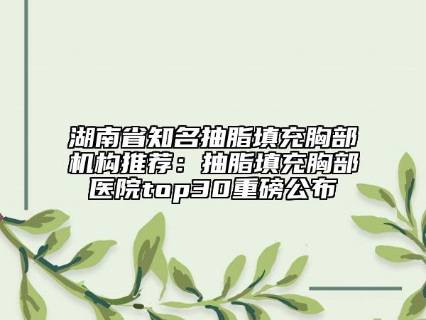 湖南省知名抽脂填充胸部机构推荐：抽脂填充胸部医院top30重磅公布