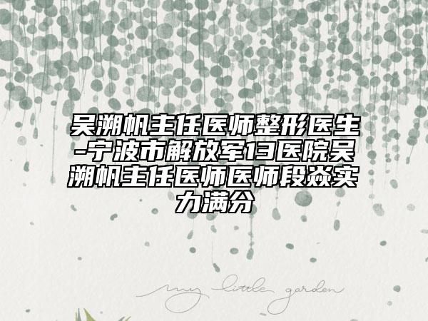 吴溯帆主任医师整形医生-宁波市解放军13医院吴溯帆主任医师医师段焱实力满分