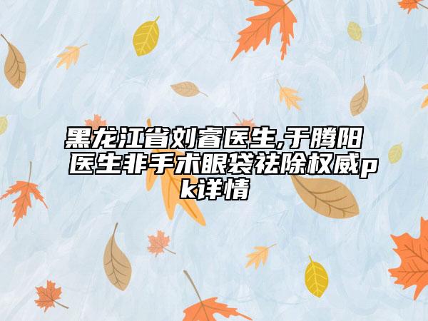 黑龙江省刘睿医生,于腾阳医生非手术眼袋祛除权威pk详情