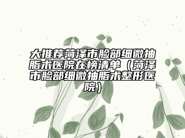 大推荐菏泽市脸部细微抽脂术医院在榜清单（菏泽市脸部细微抽脂术整形医院）