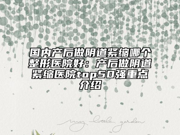 国内产后做阴道紧缩哪个整形医院好:产后做阴道紧缩医院top50强重点介绍