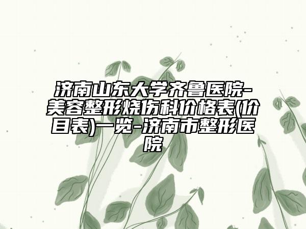 济南山东大学齐鲁医院-美容整形烧伤科价格表(价目表)一览-济南市整形医院