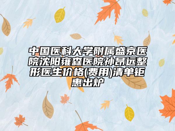 中国医科大学附属盛京医院沈阳雍森医院孙昂远整形医生价格(费用)清单钜惠出炉