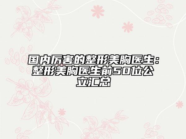 国内厉害的整形美胸医生：整形美胸医生前50位公立汇总