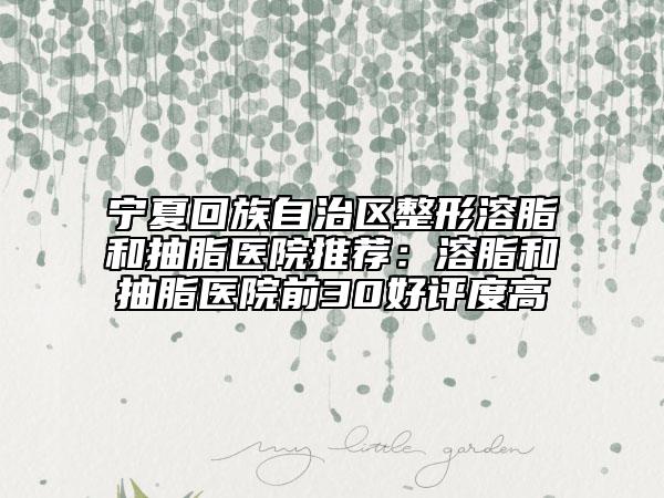 宁夏回族自治区整形溶脂和抽脂医院推荐：溶脂和抽脂医院前30好评度高
