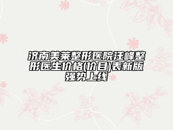 济南美莱整形医院汪峰整形医生价格(价目)表新版强势上线
