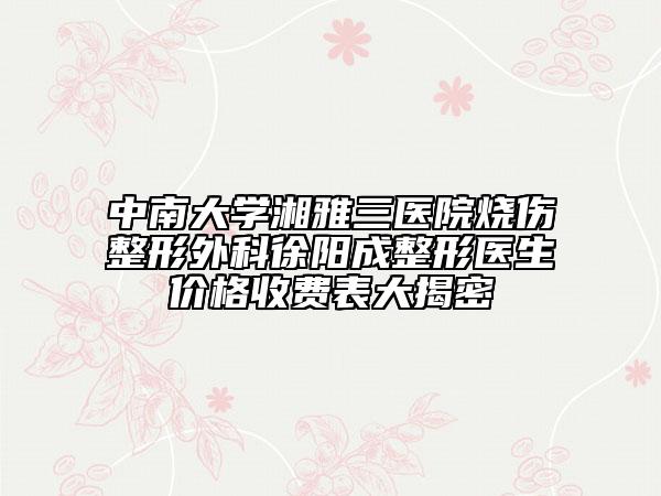 中南大学湘雅三医院烧伤整形外科徐阳成整形医生价格收费表大揭密