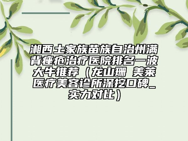 湘西土家族苗族自治州满背痤疮治疗医院排名一波大牛推荐（龙山珊洢美莱医疗美容诊所深挖口碑_实力对比）