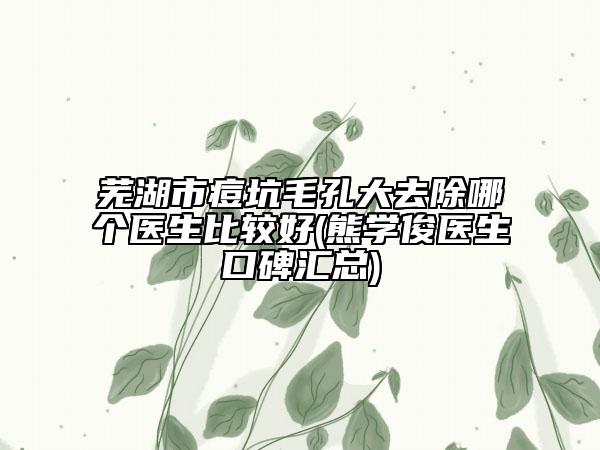 芜湖市痘坑毛孔大去除哪个医生比较好(熊学俊医生口碑汇总)