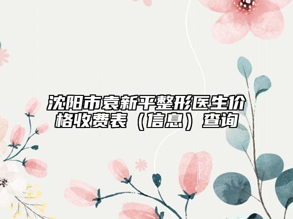 沈阳市袁新平整形医生价格收费表（信息）查询