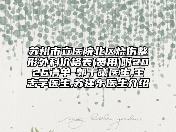 苏州市立医院北区烧伤整形外科价格表(费用)附2026清单-郭于曦医生,王志学医生,苏建东医生介绍