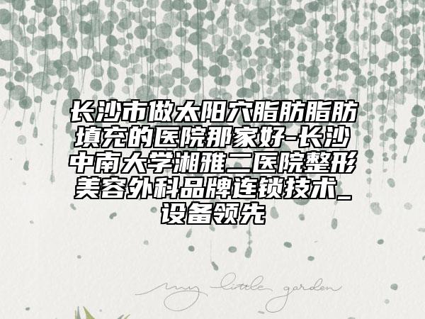 长沙市做太阳穴脂肪脂肪填充的医院那家好-长沙中南大学湘雅二医院整形美容外科品牌连锁技术_设备领先