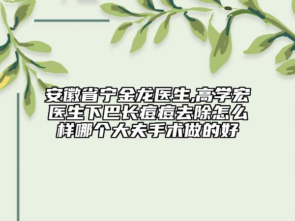 安徽省宁金龙医生,高学宏医生下巴长痘痘去除怎么样哪个大夫手术做的好
