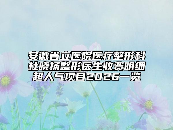 安徽省立医院医疗整形科杜晓扬整形医生收费明细超人气项目2026一览