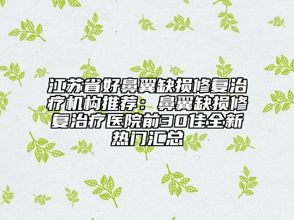 江苏省好鼻翼缺损修复治疗机构推荐：鼻翼缺损修复治疗医院前30佳全新热门汇总