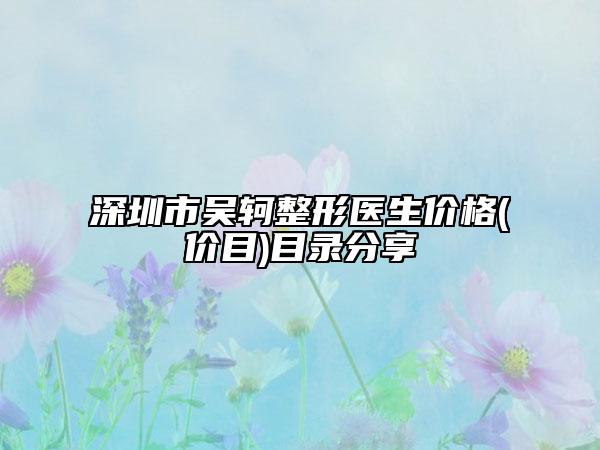 深圳市吴轲整形医生价格(价目)目录分享