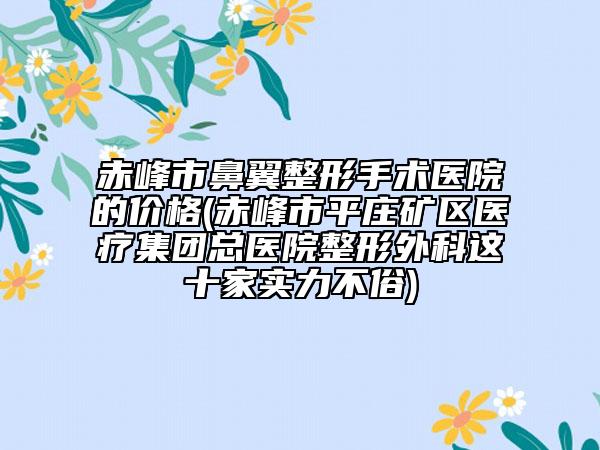 赤峰市鼻翼整形手术医院的价格(赤峰市平庄矿区医疗集团总医院整形外科这十家实力不俗)